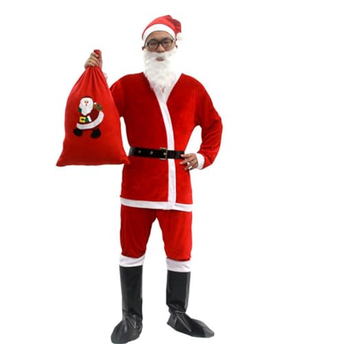 Domasvmd Weihnachtsmann-Anzug, Weihnachtsmann-Kostüm für Männer und Frauen, Erwachsene, 3/4/5/6/7, Weihnachtsmann-Kostüm, Outfits, lustiger Weihnachtsmann-Bär-Hut, Weihnachtsmann-Anzug von Domasvmd