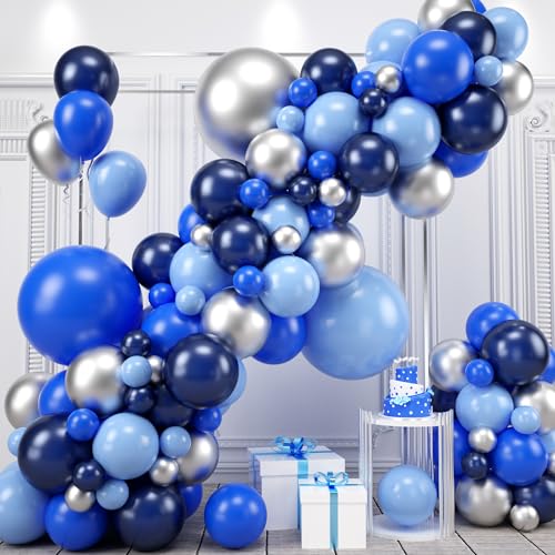 Luftballons Girlande Blau 110 Stück Marineblau Silber Luftballons Girlande Kit Pastell Blau Metallic Silber Geburtstag Ballon Deko für Babyparty Gender Reveal Abschluss Verlobung Hochzeitstag Party von Domgoge