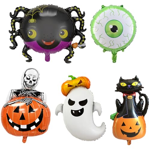 8 Stück Halloween Deko Luftballons Riesen Halloween Folienballon Halloween Spinne Kürbis Fledermaus Geist Spinnennetz Auge Schädel Luftballons Set Halloween Party Mylar Aluminium Helium Ballon Kinder von Domgoge