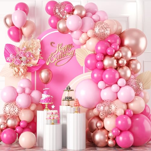 Luftballons Girlande Rosa, 89 Stück Hot Pink Peach Ballon Girlande Kit mit Metallic Rose Gold Ballon Fuchsia Boho Orange Geburtstag Luftballons Deko für Mädchen Brautparty Verlobung Hochzeitstag Party von Domgoge