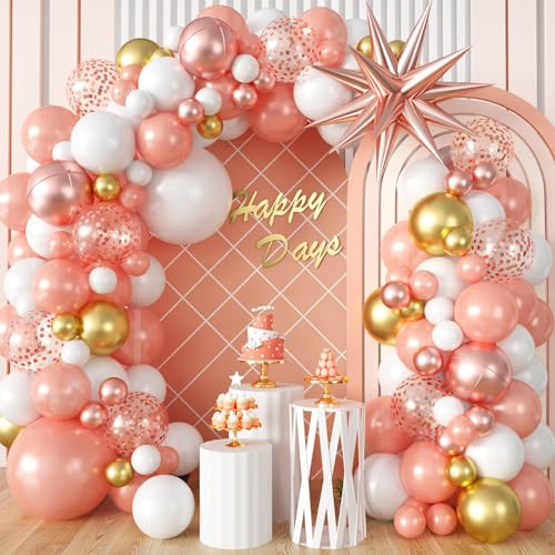 Luftballons Girlande Roségold 97 Stück Roségold Weiß Luftballons Girlande Kit mit Metallic 4D Stern Folien Ballon Geburtstag Luftballons Deko für Mädchen Frauen Brautparty Verlobung Hochzeitstag Party von Domgoge