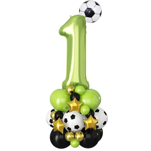 Fußball Luftballons 1. Geburtstag Grün 40 Zoll Zahlen 1 Folienballon Große Football Eins Digit Luftballons Deko XXL 1 Jahr Alt Helium Luftballons für Junge 1st Party Sport Weltmeisterschaft Dekoration von Domgoge