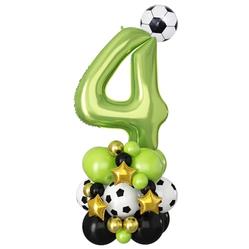 Fußball Luftballons 4. Geburtstag Grün 40 Zoll Zahlen 4 Folienballon Große Football Vier Digit Luftballons Deko XXL 4 Jahr Alt Helium Luftballons für Junge 4th Party Sport Weltmeisterschaft Dekoration von Domgoge