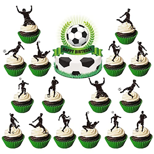 Fußball Tortendeko Set Soccer Geburtstag Tortendeko mit Fußballer Fussball Happy Birthday Cake Toppers Grün Football Cupcake Toppers für Kinder Junge Sport Thema Babyparty Abschluss Ruhestand Party von Domgoge