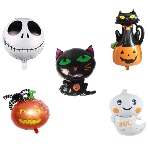 Halloween Deko Luftballons, Halloween Folienballon Set, Kürbis Geist Schwarze Katze Spinne Fledermaus Grimasse Mylar Aluminiumfolie Luftballons für Grusel Spuk Haus Halloween Party Dekoration Kinder von Domgoge