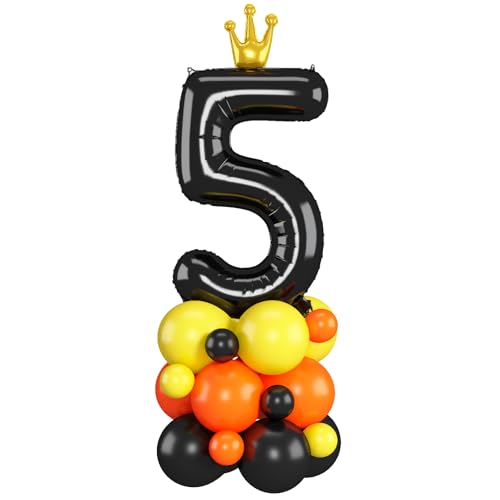 Luftballons 5. Geburtstag Junge Schwarz Bagger Zahlen 5 Folienballons für 5 Jahr Alt Geburtstags Deko mit Bauwagen 40 Zoll Groß Schwarz Orange Gelb Fünf Digit Ballons für 5th Geburtstags Feier Party von Domgoge