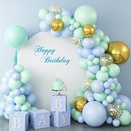 Luftballons Girlande 95 Stück Mintgrün Pastell Blau Luftballons Girlande Kit mit Gold Konfetti 4D Folien Ballon Macaron Blau Grün Geburtstag Party Dekoration für Babyparty Verlobung Hochzeit Jubiläum von Domgoge