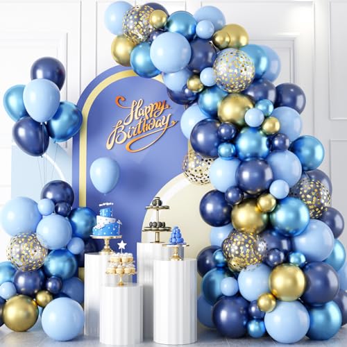 Luftballons Girlande Blau Gold, 107 Stück Marineblau Gold Luftballons Girlande Kit mit Metallic Konfetti Ballon, Geburtstag Luftballons Girlande für Babyparty Abschluss Hochzeitstag Feier Party Deko von Domgoge