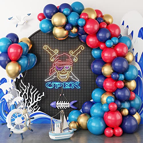 Luftballons Girlande Blau Rot 112 Stück Rot Navy Blau Metallic Gold Luftballons Girlande Kit Retro Tiffany Türkisblau Dunkelblau Geburtstag ballons für Kinder Jungs Held Babyparty Party Dekorationen von Domgoge