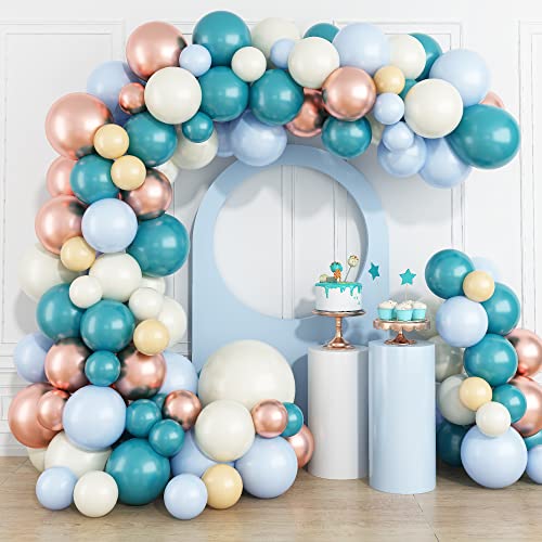 Luftballons Girlande Blau Weiss Retro Tiffany Blau Sandweiß Ballongirlande Kit Metallic Roségold Pastell Macaron Türkisblau Luftballons für Geburtstag Babyparty Verlobung Hochzeit Party Dekorationen von Domgoge