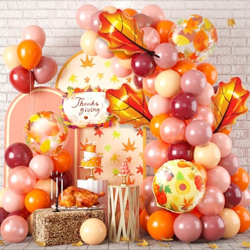 Luftballons Girlande Orange 98 Stück Herbst Orange Apricot Burgund Rot Luftballons Girlande Kit mit Folienballons Thanksgiving Fall Autumn Harvest Ballons für Geburtstag Babyparty Halloween Party Deko von Domgoge