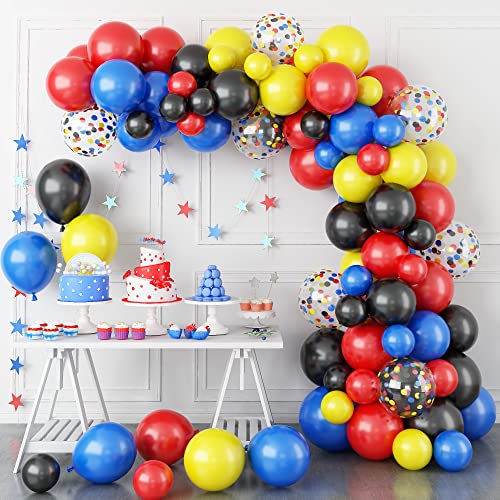 Luftballons Girlande Rot Blau Gelb Schwarz 109 Stück Bunt Ballonbogen Kit Regenbogen Ballons für Kinder Superhelden Avenger Carnival Jahrestag Hochzeit Babyparty Geburtstag Party Feier Dekorationen von Domgoge