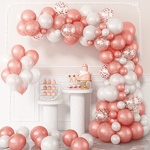 Roségold Luftballons Girlande, 108 Stück Pearl Roségold Weiß Ballon Bogen Kit mit Konfetti Ballons, Party Luftballons Dekorationen für Mädchen Frauen Geburtstag Verlobung Jahrestag Hochzeit Babyparty von Domgoge