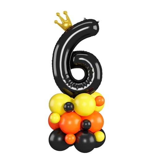 Schwarz Luftballons 6. Geburtstag Junge Bagger Zahlen 6 Folienballons für 6 Jahr Alt Geburtstags Deko mit Bauwagen 40 Zoll Groß Schwarz Orange Gelb Sechs Digit Ballons für 6th Geburtstags Feier Party von Domgoge