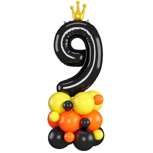 Schwarz Luftballons 9. Geburtstag Junge Bagger Zahlen 9 Folienballons für 9 Jahr Alt Geburtstags Deko mit Bauwagen 40 Zoll Groß Schwarz Orange Gelb Neun Digit Ballons für 9th Geburtstags Feier Party von Domgoge