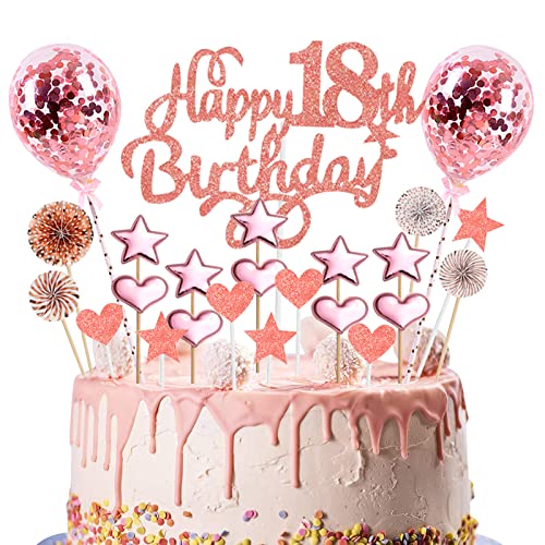 Deko 18. Geburtstag Mädchen Rosegold Tortendeko 18 Geburtstag Glitzer Happy 18th Birthday Cake Topper für 18 Jahre Alt Geburtstagsparty Kuchen Kuchendeckel Geburtstag Cupake Topper Party Dekoration von Domgoge