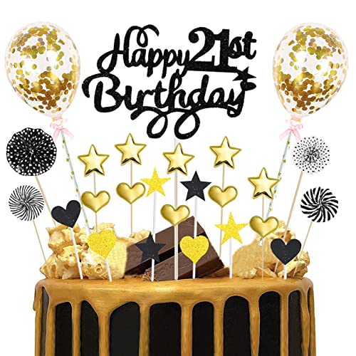 21 Geburtstag Deko Mann Schwarz Gold Tortendeko 21. Geburtstag Glitzer Happy 21st Birthday Cake Topper für 21 Jahre Alt Geburtstagsparty Kuchen Kuchendeckel Geburtstag Cupake Topper Party Dekoration von Domgoge