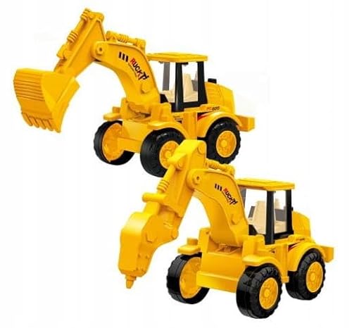 DomoDomo – Spielzeug-Bagger & Bulldozer Set – 2er Pack – Baufahrzeuge für Kinder 3+ Jahre, Gelb, Bewegliche Teile von DomoDomo