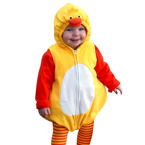 Cosplay Ente Strampler Neugeborenes Baby Jungen Mädchen Ärmellos Reißverschluss Unten Mit Kapuzen Halloween Kostüm Kleid Up Overall für 0-24 Monate (Yellow, 0-6 Months) von DonDown
