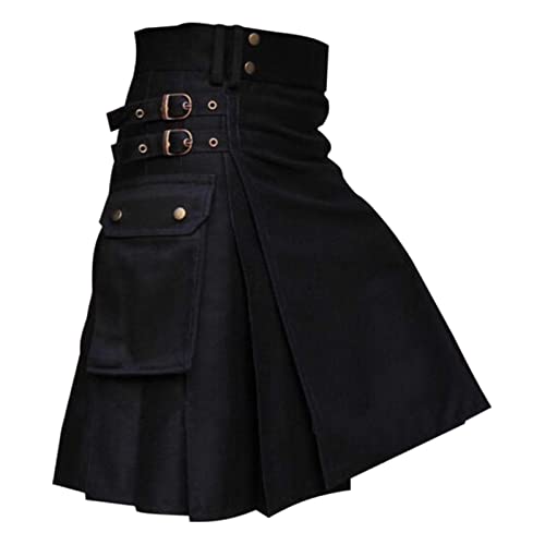 DondPO Piratenkostüm Herren, Fasching Cosplay Große Größen Schottenrock Kilt Schottisch 4Xl mit Tasche Piraten Kostüm Faltenrock Trachten Rock Vintage Mittelalter Reißverschluss Herrenrock Cargo Rock von DondPO