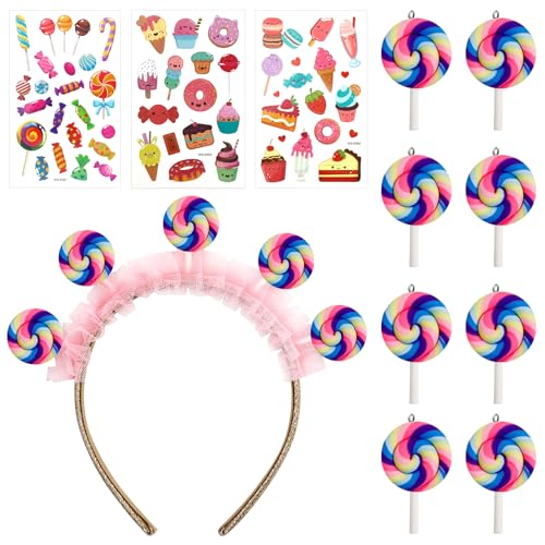 12pcs Lollipop Haarreif Haarschmuck, Lollipop Karneval Haarband, Candy Tattoos Face Tattoo Süßigkeiten Fasching Kostüm Bunt Haarschmuck Karnevalskostüm Accessoires Mottoparty von Dongcill