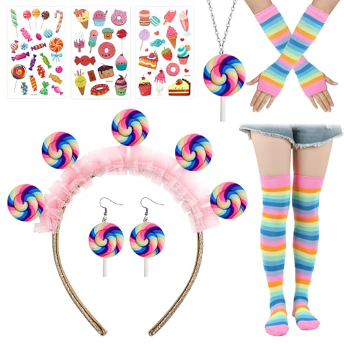 Dongcill Lollipop Kostüm, Lollipop Haarreif Haarschmuck, Tattoos für Bonbon Kostüm, Candy Kostüm, Halloween Kostüm, Fasching Kostüm, Karneval Kostüm (Lollipop Kostüm) von Dongcill