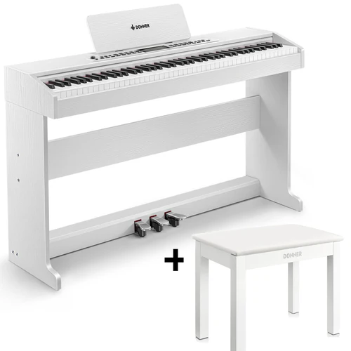 DDP-95 Digitalpiano 88 Tasten gewichtete Tastatur weiß, Klavier + weiße Bank von Donner Music - DE