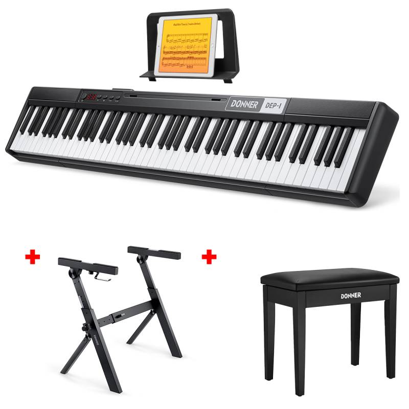 DONNER DEP-1 Digitalpiano, Klavier + Keyboardständer + Bank von Donner Music - DE