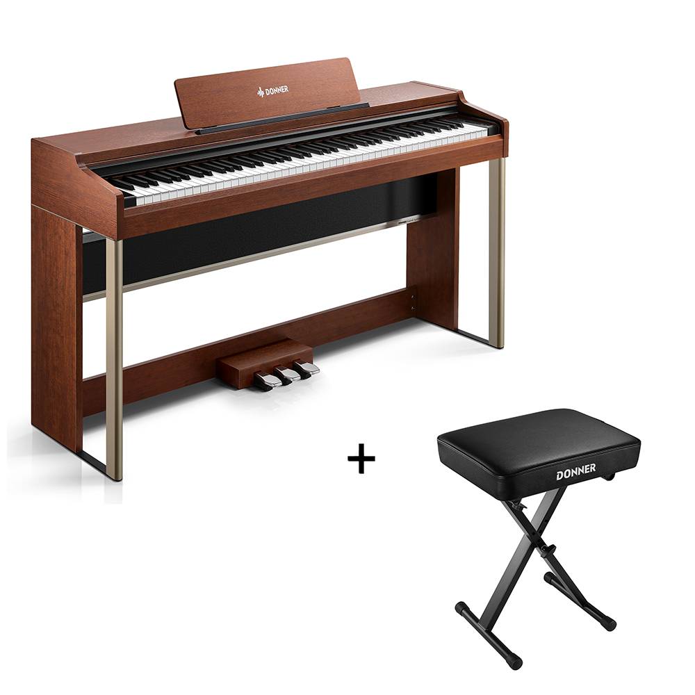 Donner DDP-200 PRO 88 Tasten Hammertastatur gewichtetes Digitalpiano Standard, Dunkelbraun / Klavier + X-Förmig Klavierhocker von Donner Music - DE