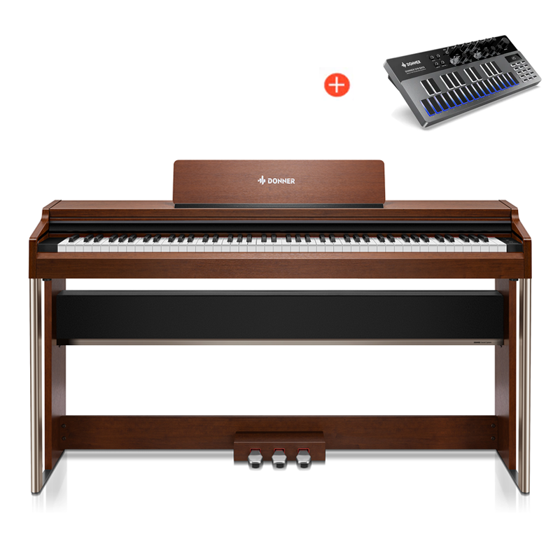 Donner DDP-200 PRO 88 Tasten Hammertastatur gewichtetes Digitalpiano Standard, Dunkelbraun / Klavier +Free B1 von Donner Music - DE