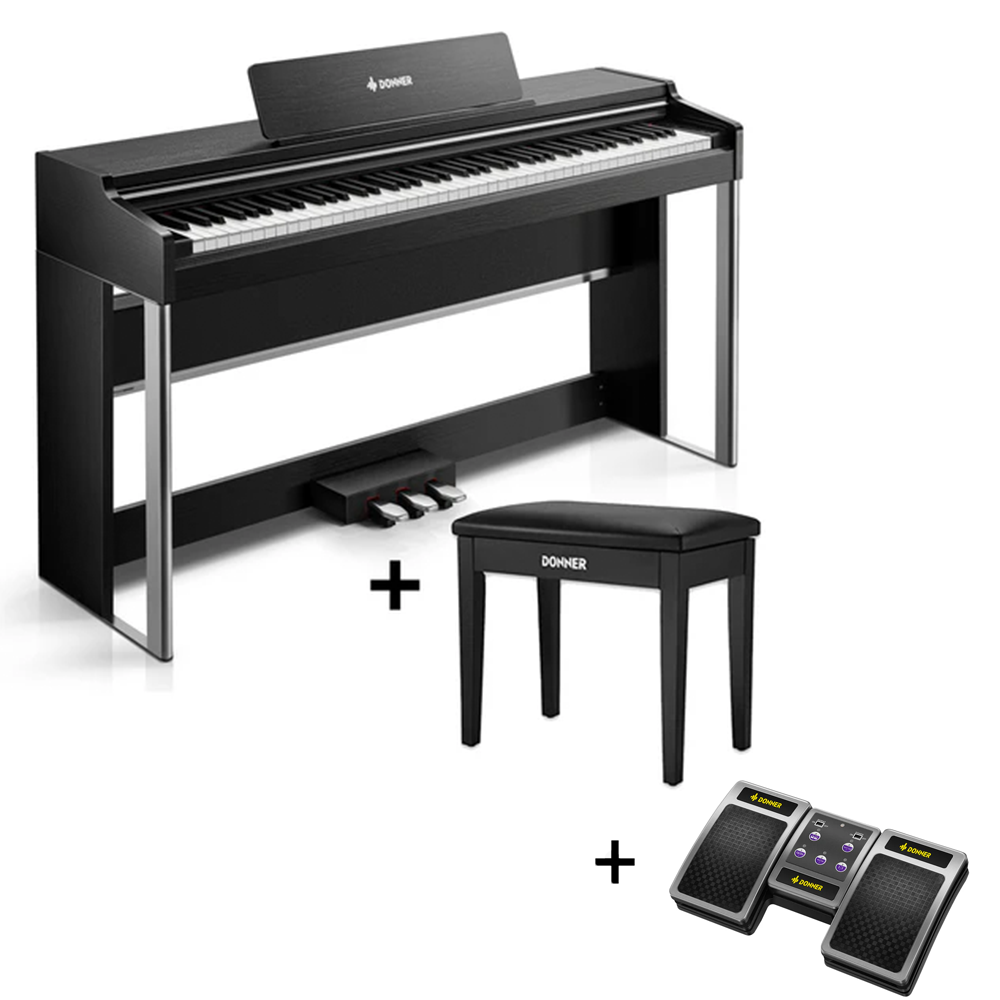 Donner DDP-200 PRO 88 Tasten Hammertastatur gewichtetes Digitalpiano Standard, Schwarz / Klavier + Bank + Page Turner von Donner Music - DE