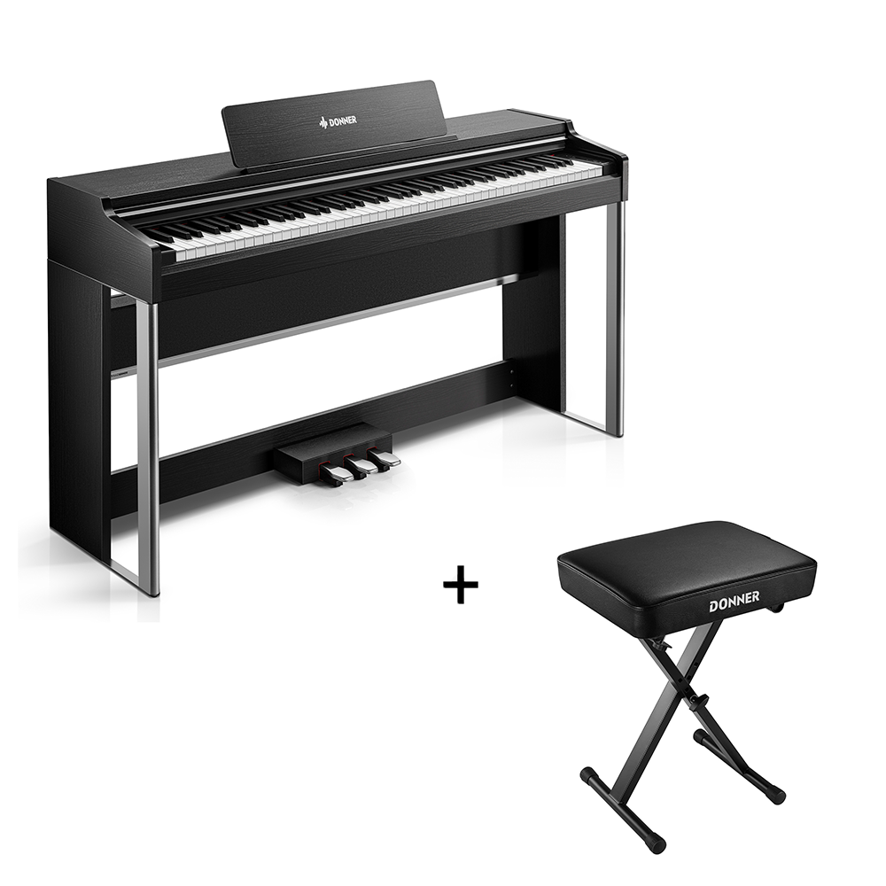 Donner DDP-200 PRO 88 Tasten Hammertastatur gewichtetes Digitalpiano Standard, Schwarz / Klavier + X-Förmig Klavierhocker von Donner Music - DE