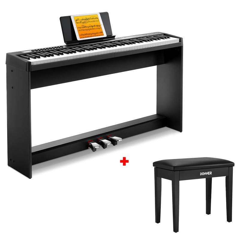 Donner DEP-08 Digitalpiano, abnehmbarer Ständer, kompaktes E-Piano für Anfänger, Klavier + Bank von Donner Music - DE