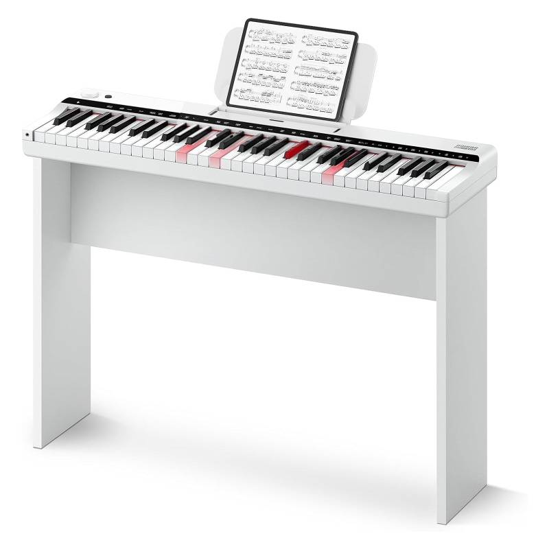 Donner Elektronisches Keyboard Klavier 61 Tasten, Leuchtanzeige Anleitung für Anfänger, mit abnehmbarem Klavierständer, Notenständer, Unterstützt USB-MIDI, Kopfhörer, Sustain Pedal, DK-10S Weiß von Donner Music - DE