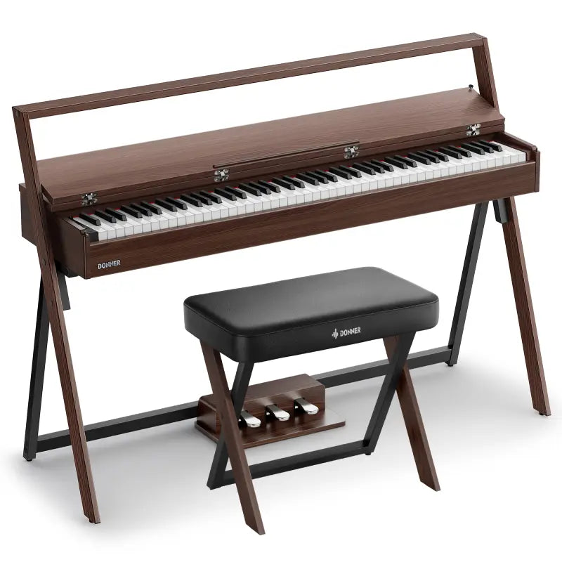 【VORVERKAUF】DONNER OURA™ R300 88-Tasten-Digitalpiano für zu Hause - Versand am 29. März, Grau-Braun / Klavier + Bank【Offizielles Paket】 von Donner Music - DE