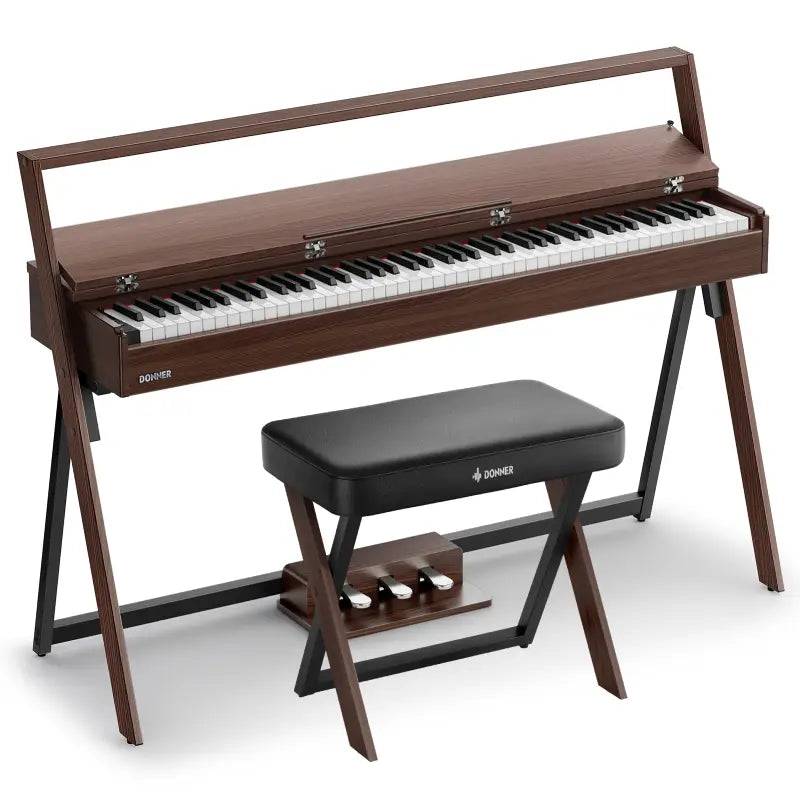 DONNER OURA™ R300 88-Tasten-Digitalpiano für zu Hause, Grau-Braun / Klavier + Bank【Offizielles Paket】 von Donner Music - DE