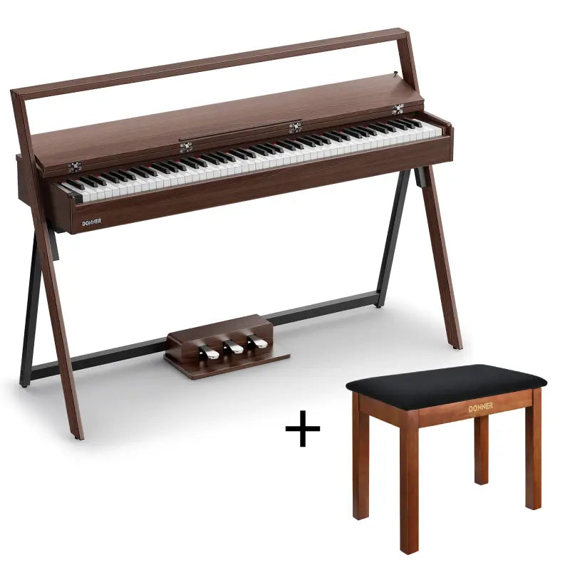 【VORVERKAUF】DONNER OURA™ R300 88-Tasten-Digitalpiano für zu Hause - Versand am 29. März, Grau-Braun / Klavier + Bank von Donner Music - DE