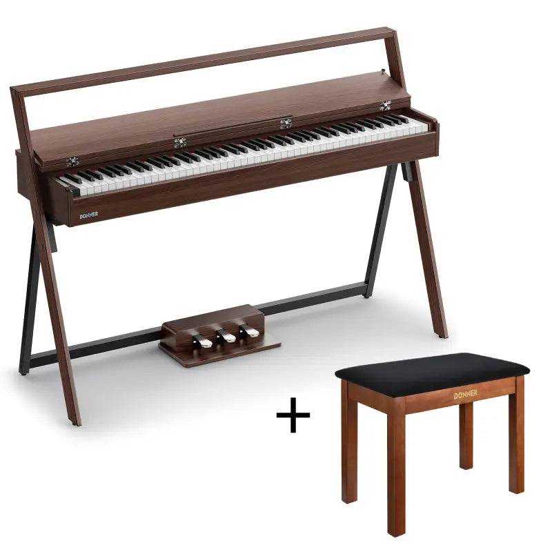 DONNER OURA™ R300 88-Tasten-Digitalpiano für zu Hause, Grau-Braun / Klavier + Bank von Donner Music - DE