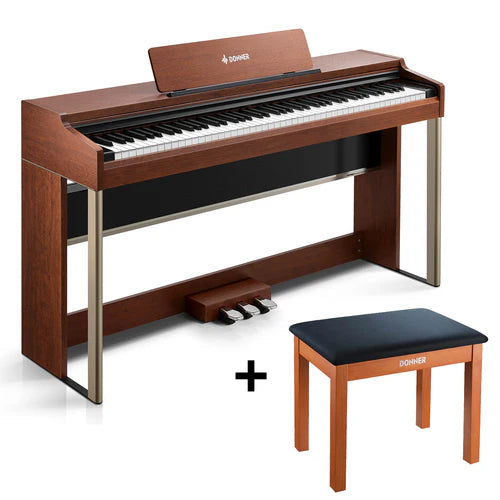 Donner DDP-200 PRO 88 Tasten Hammertastatur gewichtetes Digitalpiano Standard, Dunkelbraun / Klavier + Bank von Donner Music - DE