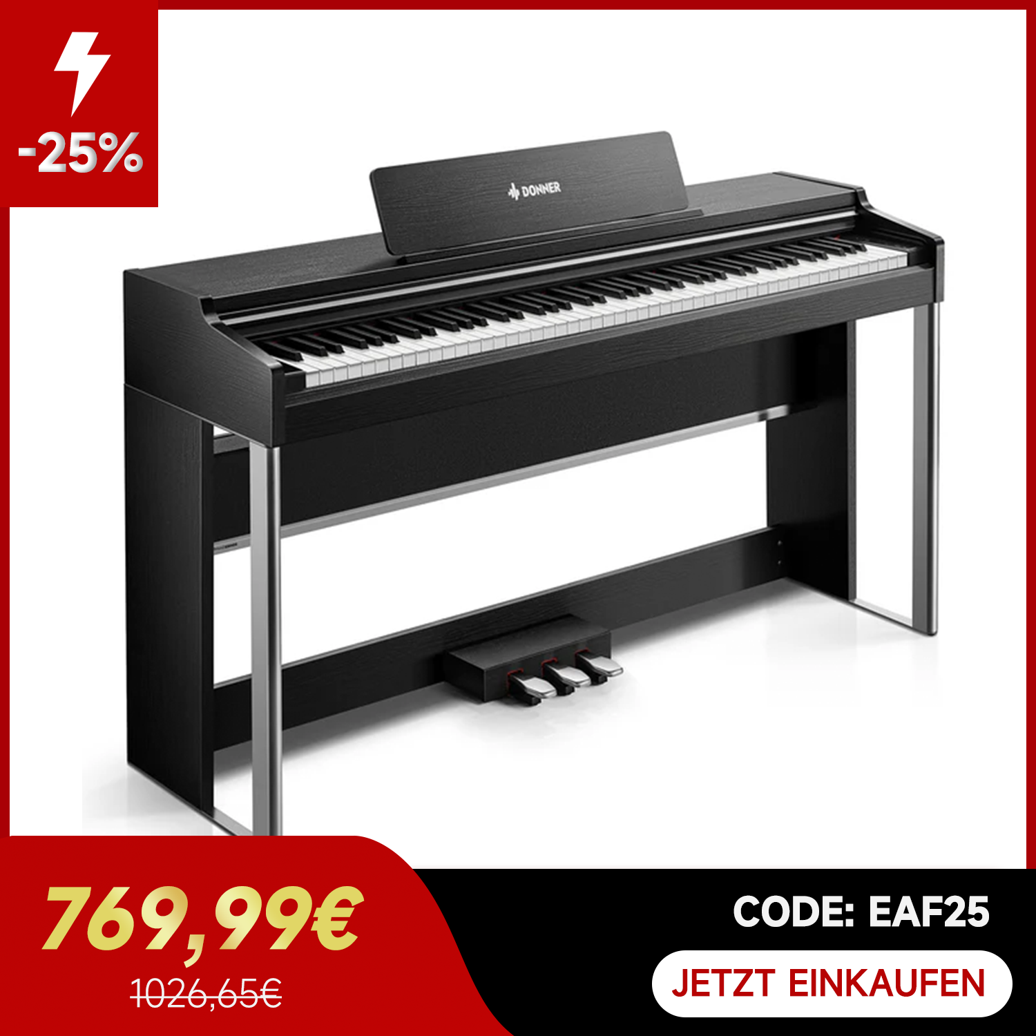 Donner DDP-200 PRO 88 Tasten Hammertastatur gewichtetes Digitalpiano Standard, Schwarz / Klavier von Donner Music - DE