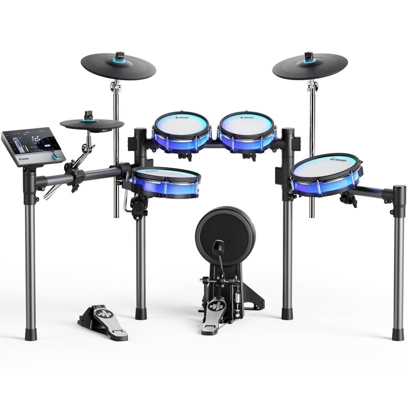 Donner BackBeat Elektronisches Schlagzeug E-Drum Set mit anpassbaren LED-Lichtern und 7-Zoll-Touchscreen, Backbeat + DT-50 Drum Throne von Donner