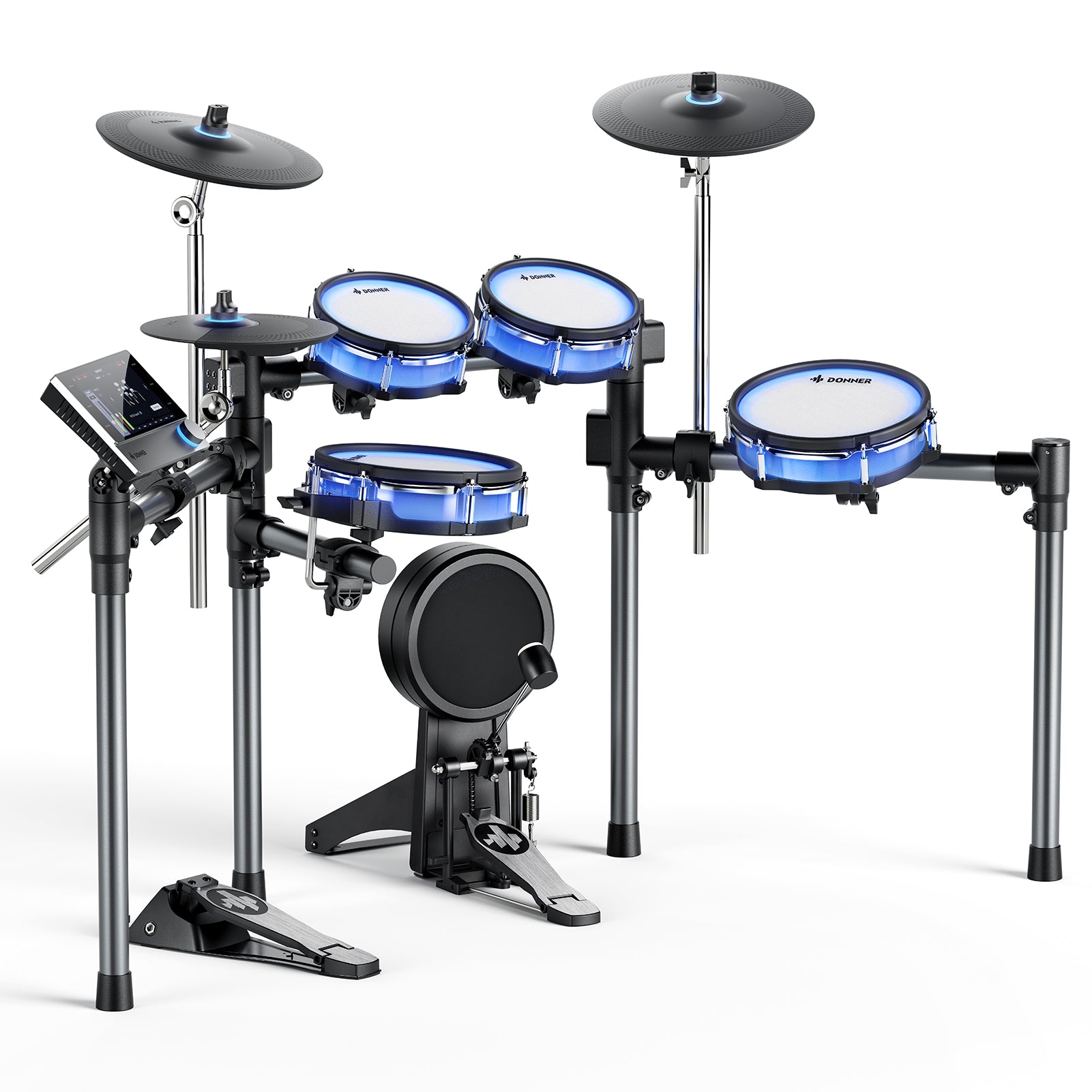 Donner BackBeat Elektronisches Schlagzeug E-Drum Set mit anpassbaren LED-Lichtern und 7-Zoll-Touchscreen, Backbeat von Donner