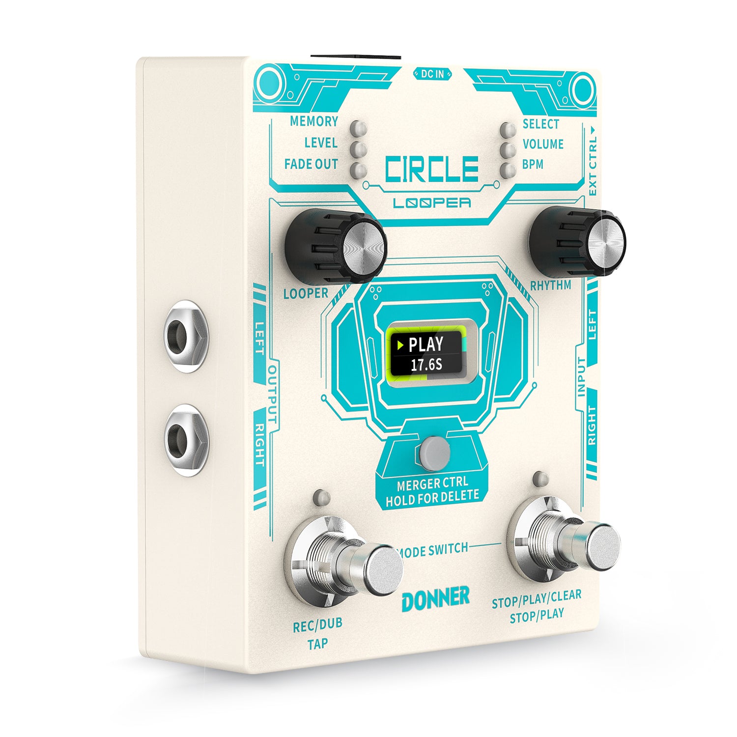 Donner Circle Looper Record Gitarren Effektpedal mit Time Progress Bar Display Loop Pedal Max von Donner