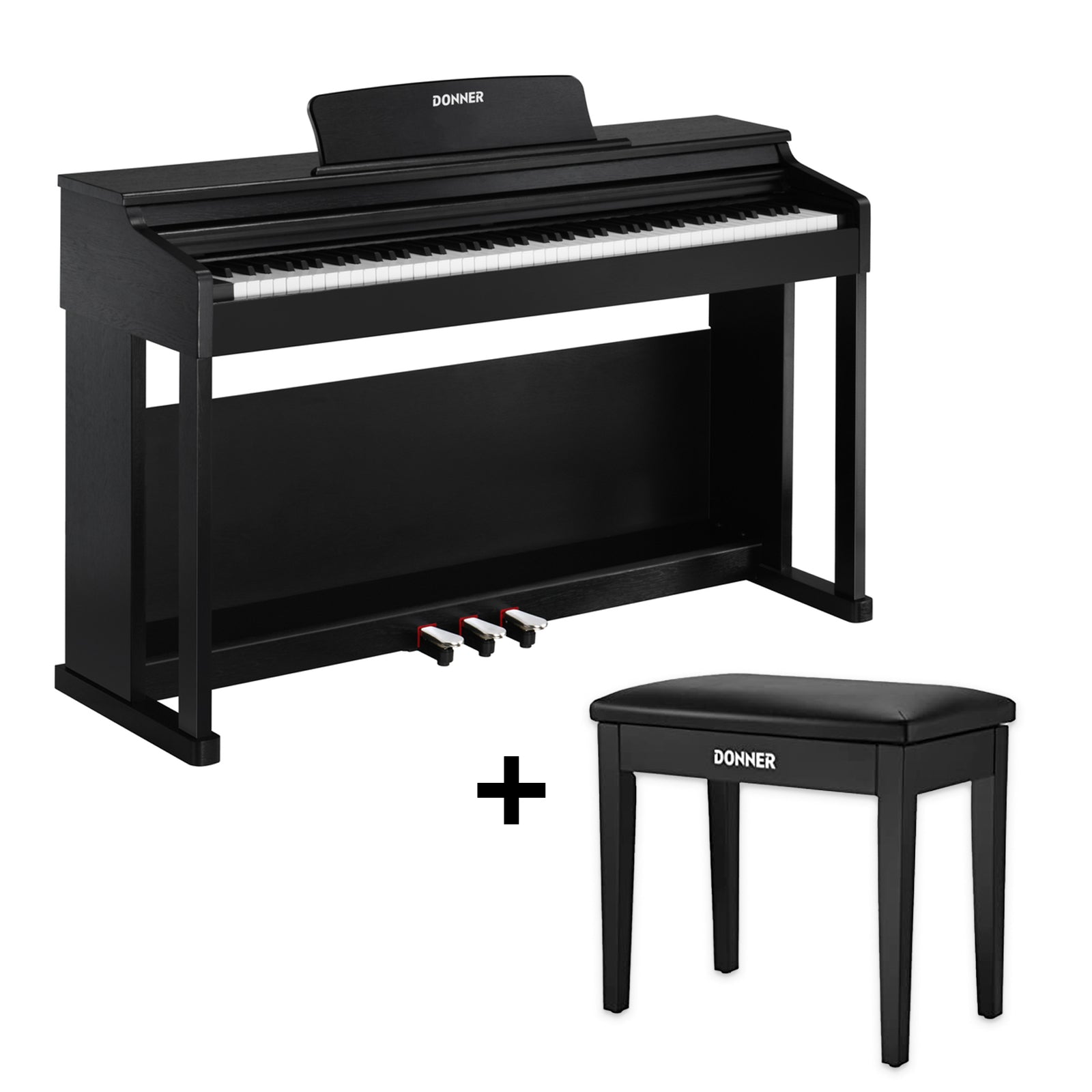 Donner DDP-100 Home Digitalpiano mit 88 Hammermechanik Tasten, Schwarz / Piano + Schwarzer Klavierhocker von Donner