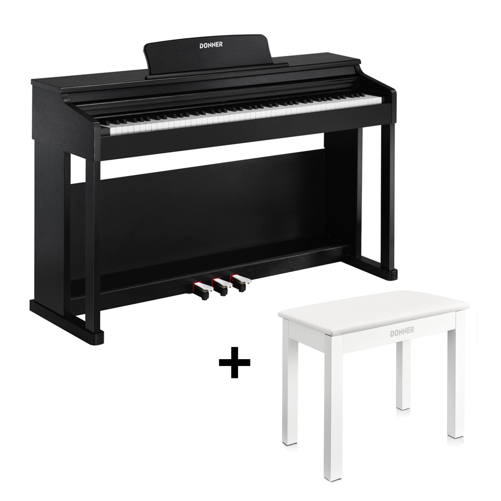 Donner DDP-100 Home Digitalpiano mit 88 Hammermechanik Tasten, Schwarz / Piano + Weißer Klavierhocker von Donner