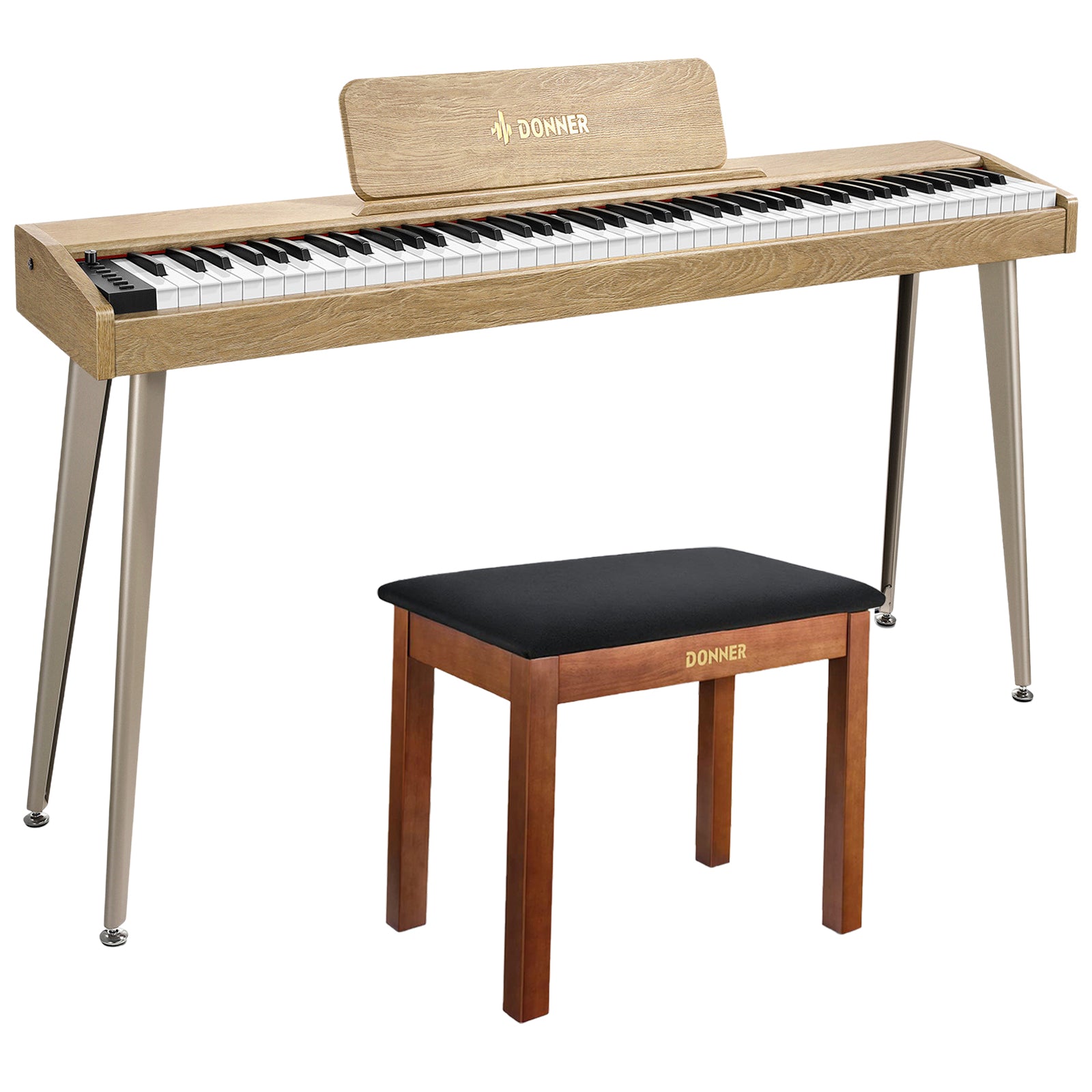 Donner DDP-60 E-piano Keyboard Holzstil Home Digitalpiano, Helle Holzfarbe / Piano + Klavierbank Braun von Donner