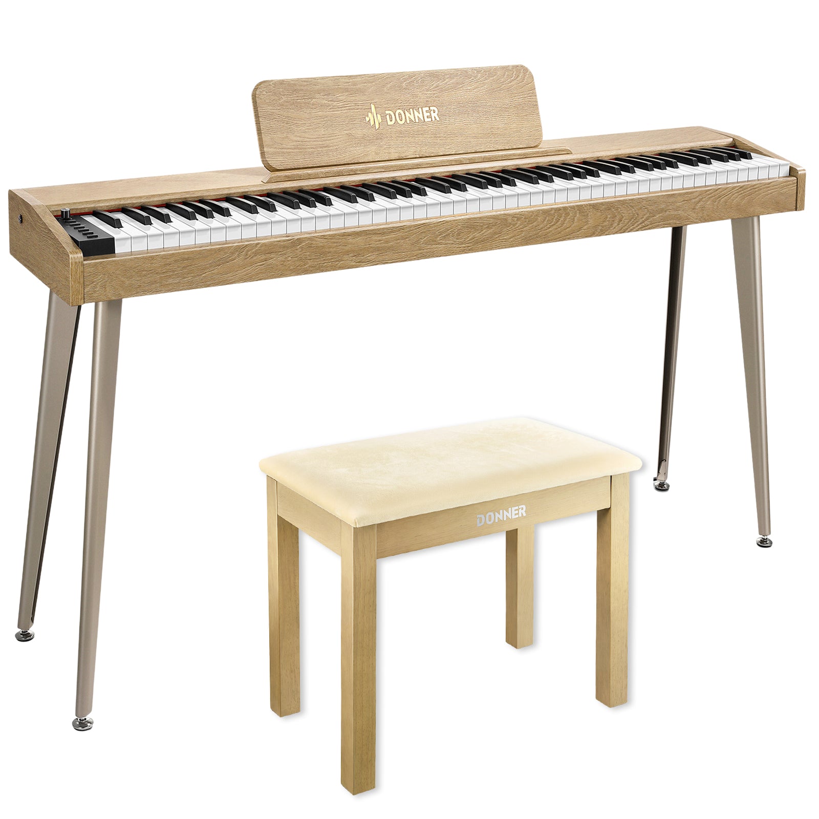 Donner DDP-60 E-piano Keyboard Holzstil Home Digitalpiano, Helle Holzfarbe / Piano + Klavierbank Helles Holz von Donner