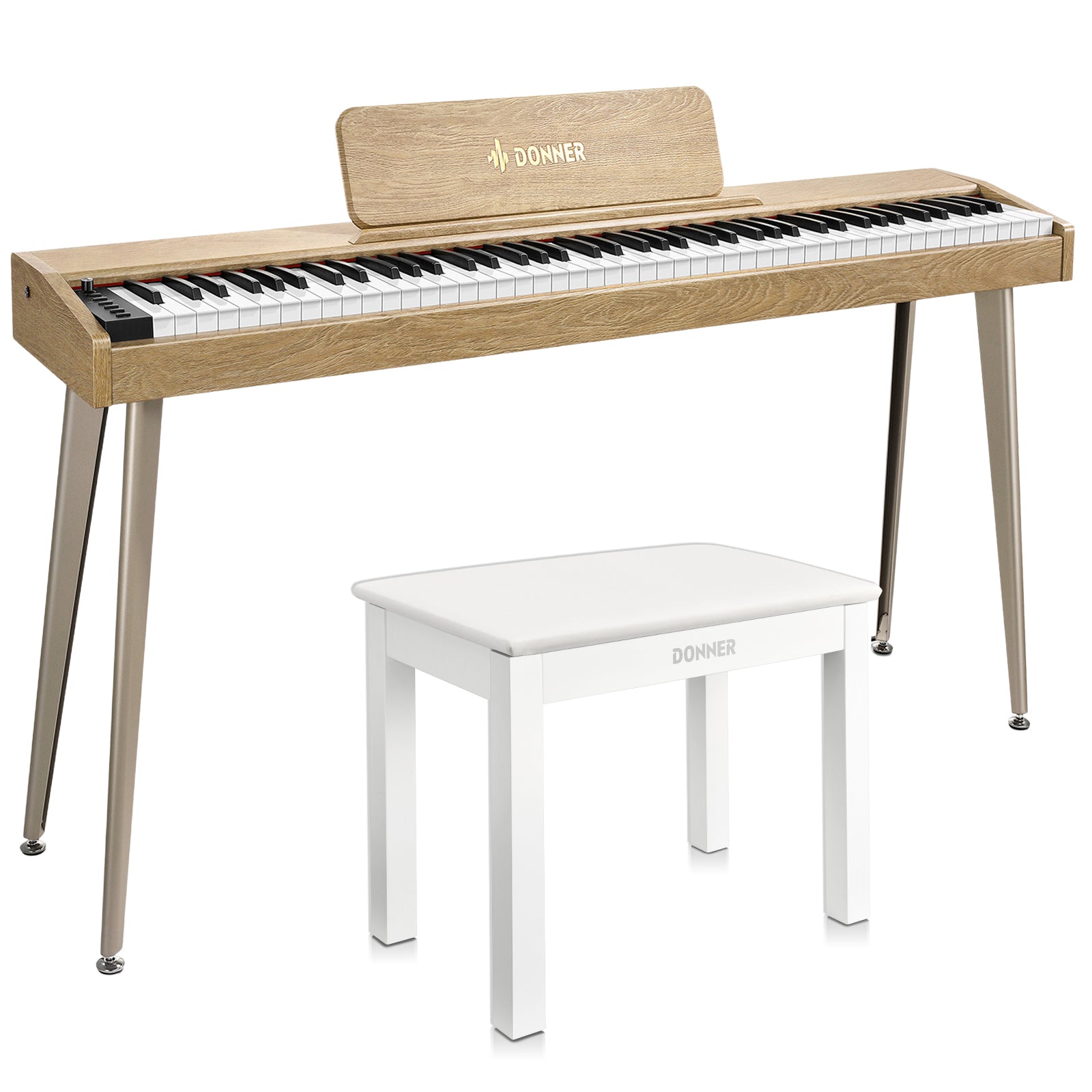 Donner DDP-60 E-piano Keyboard Holzstil Home Digitalpiano, Helle Holzfarbe / Piano + Klavierbank Weißer von Donner