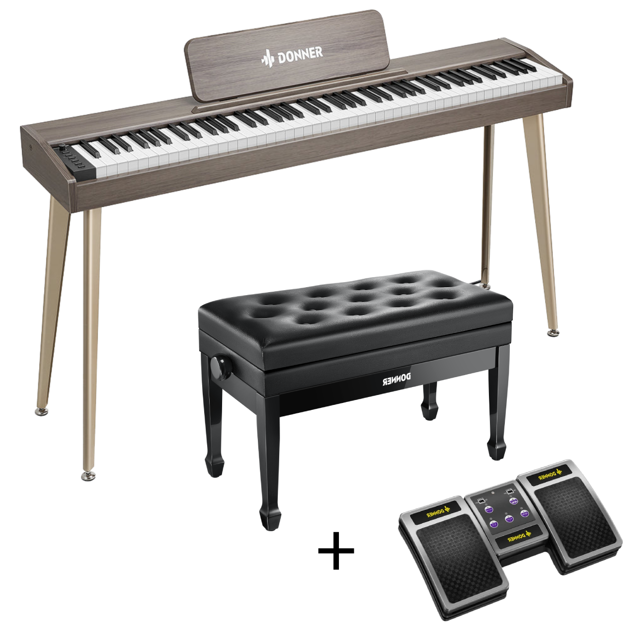 Donner DDP-60 E-piano Keyboard Holzstil Home Digitalpiano, Grau-Braun / Piano + Duet höhenverstellbare Bank + Page Turner Donner DDP-60 E-piano Keyboard Holzstil Home Digitalpiano, Grau-Braun / Piano + Duet höhenverstellbare Bank + Page Turner von Donner