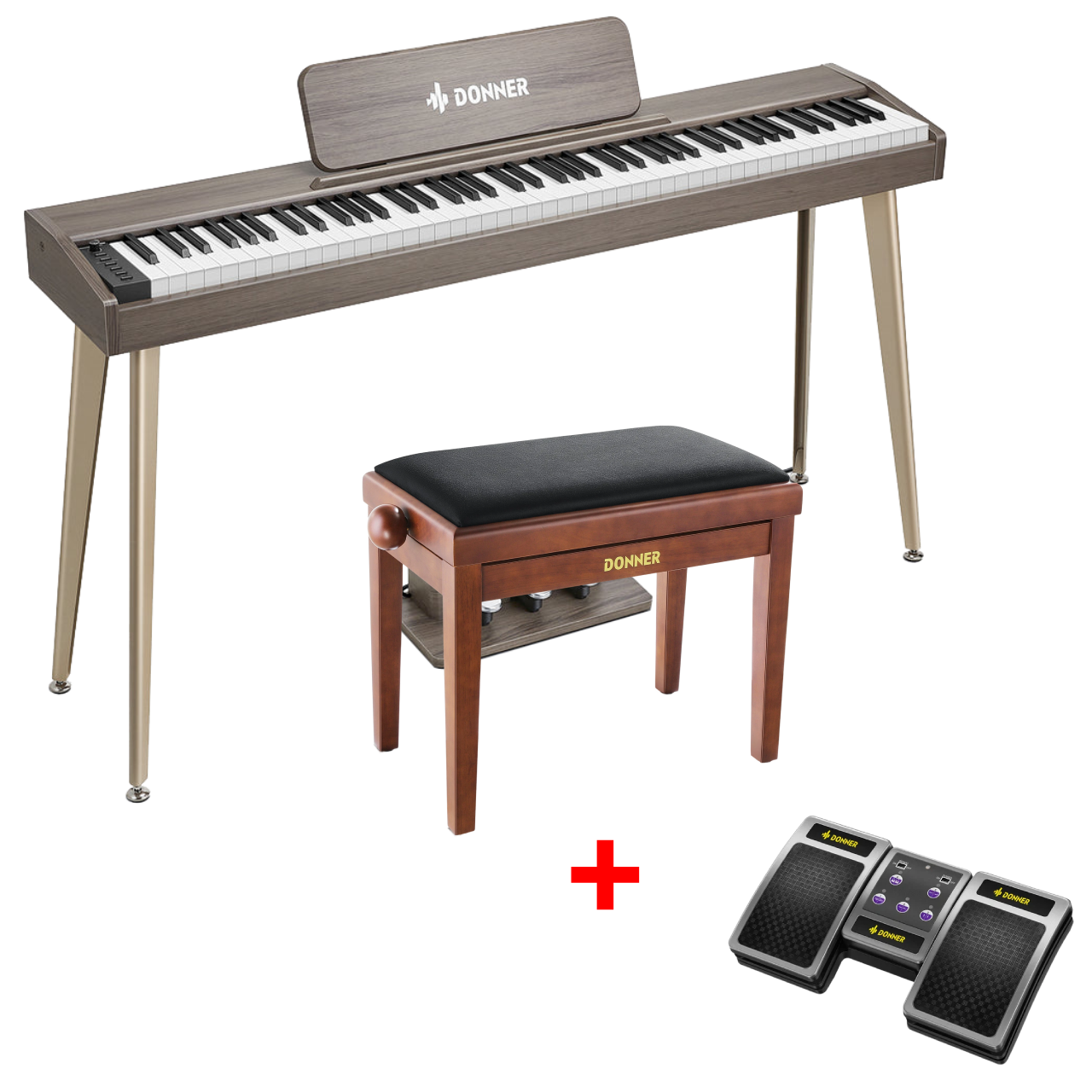 Donner DDP-60 E-piano Keyboard Holzstil Home Digitalpiano, Grau-Braun / Piano + höhenverstellbare Bank + Page Turner Donner DDP-60 E-piano Keyboard Holzstil Home Digitalpiano, Grau-Braun / Piano + höhenverstellbare Bank + Page Turner von Donner